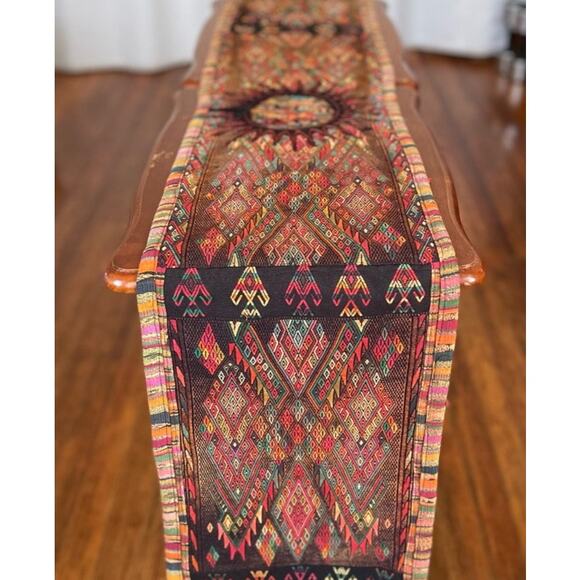 Vintage Guatemalan Hand Embroidered Table Runner 70''x12'' Boho Home Decor - Picture 1 of 8